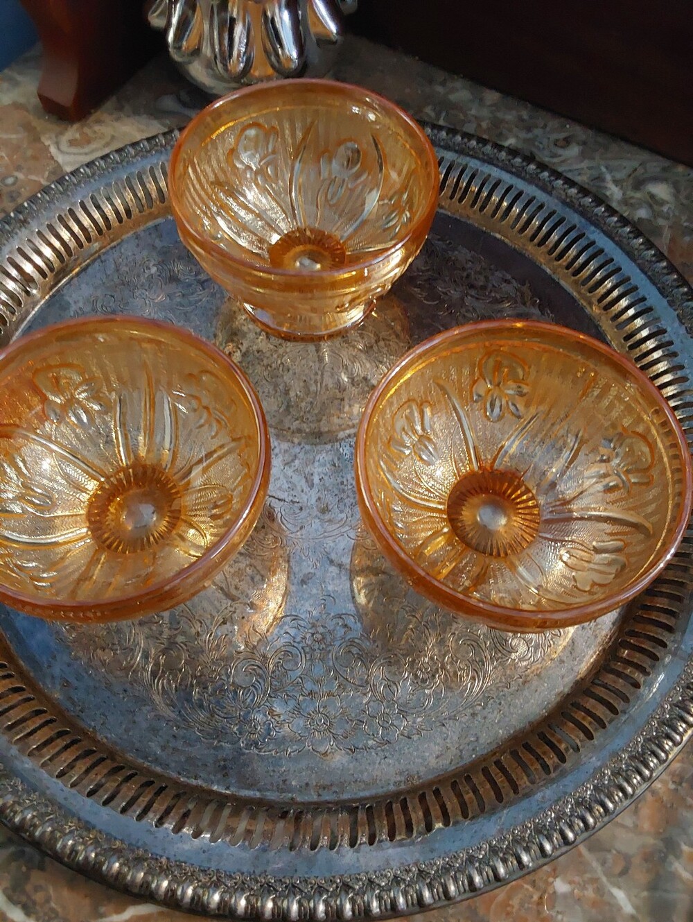 Vintage Iris And Herringbone Sherbets, Carnival Glass By Jeanette